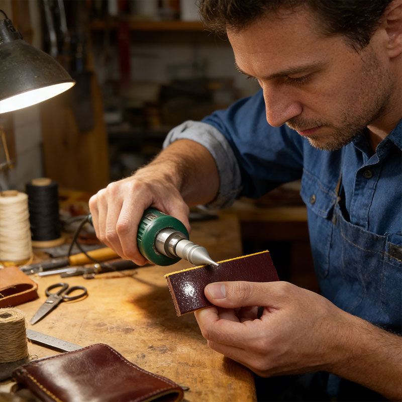 Professional leather polishing kit with burnishing tools for edge finishing and shaping, branded by eprolo.