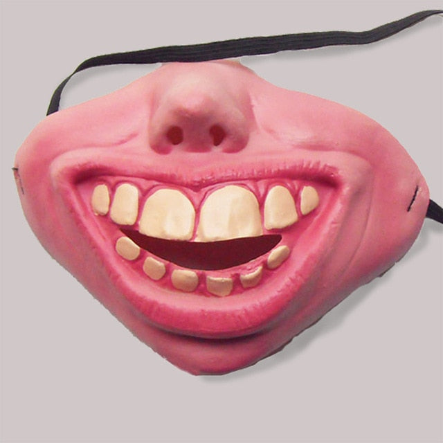 Latex clown mask for adults, scary half-face cosplay mask with horror design, ideal for Halloween parties and masquerades.