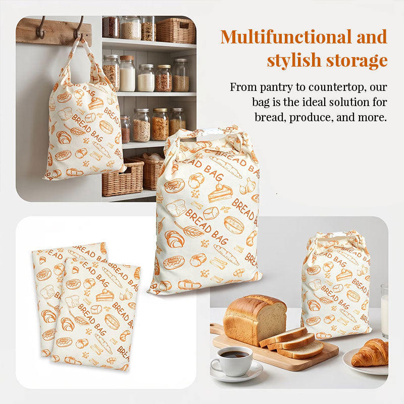 Reusable beeswax bread bags by eprolo made of natural cotton with beeswax lining for storage in freezer and fridge.