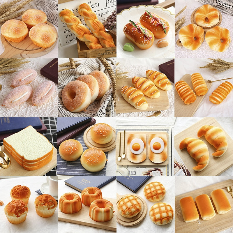 Eprolo squishy bread toast and donut stress relief toys, slow rising soft food simulation for desktop decoration and teasing.