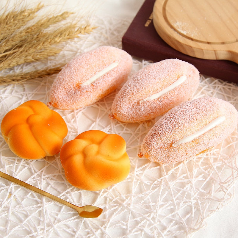 Eprolo squishy bread toast and donut stress relief toys, slow-rising, soft, and realistic food simulation for desktop decoration.