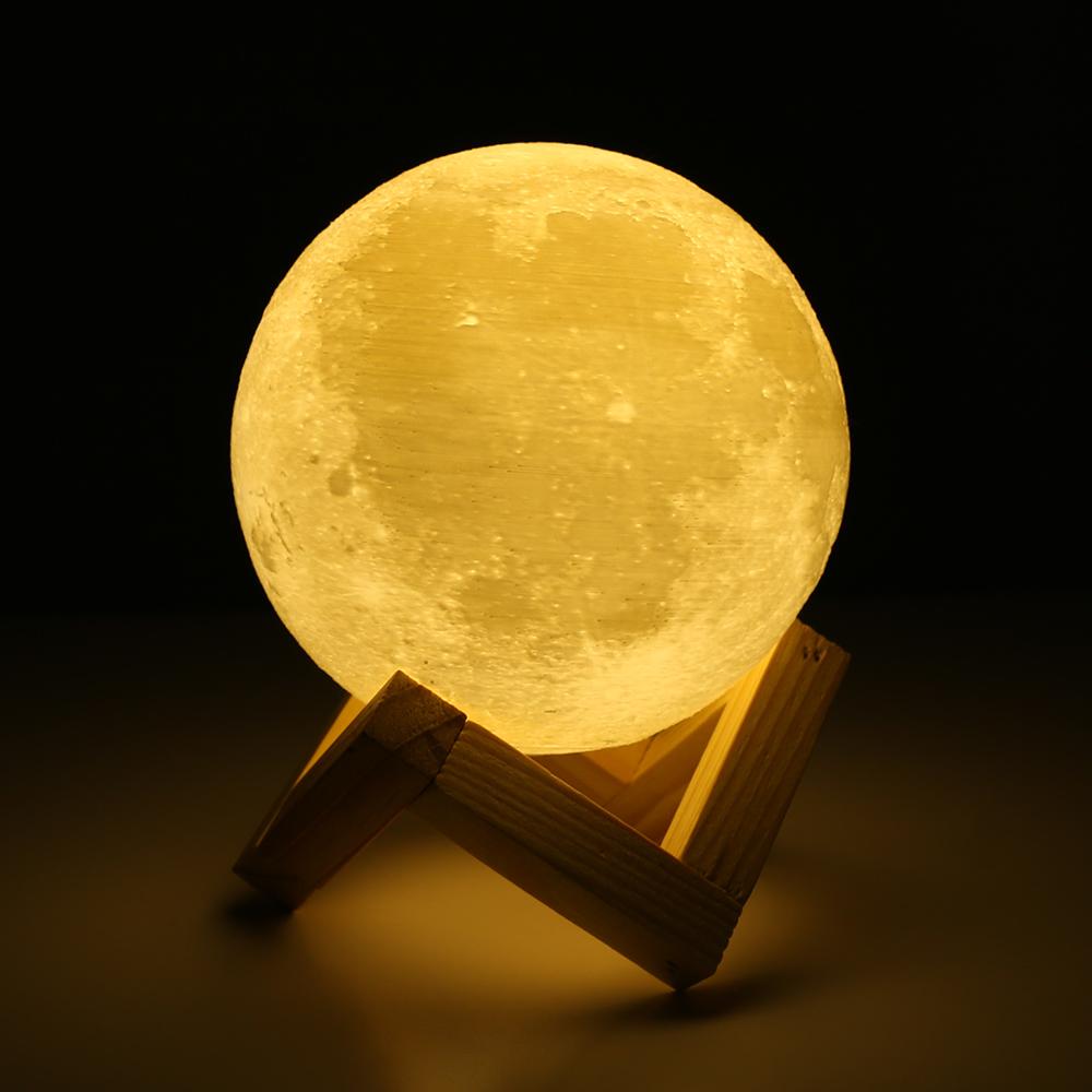 Rechargeable 3D print moon lamp by eprolo with two color options, touch switch, ideal for bedroom or bookcase decor.