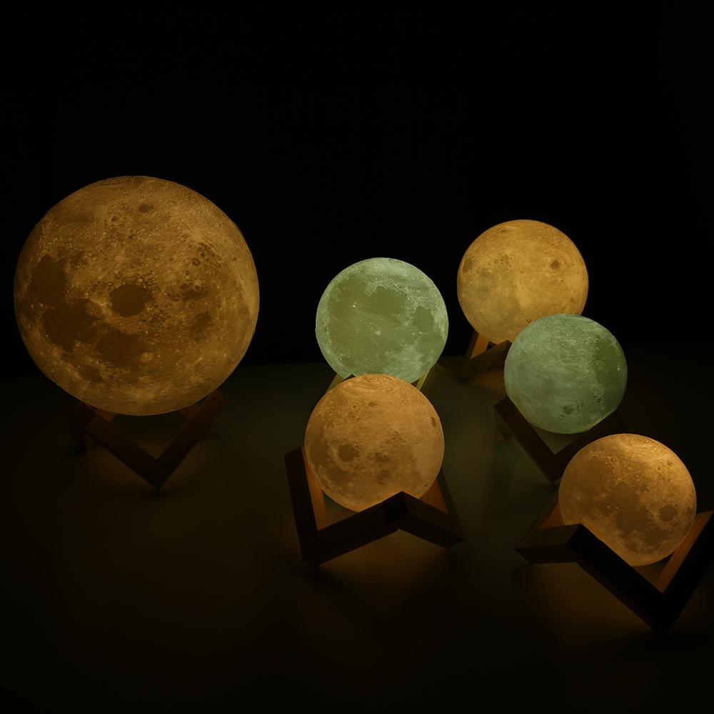 Eprolo rechargeable 3D print moon lamp with two color options and touch switch, ideal for bedroom or bookcase decor.