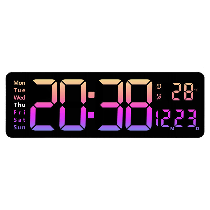 Large LED digital wall clock by eprolo with remote control, temperature, date, week display, timer, and dual alarms.