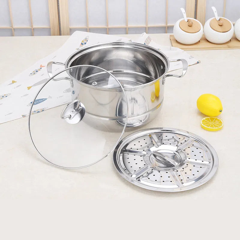 Eprolo 18-piece stainless steel cookware set with soup pots, pans, and cutlery, including 16-26cm pots for household kitchen use