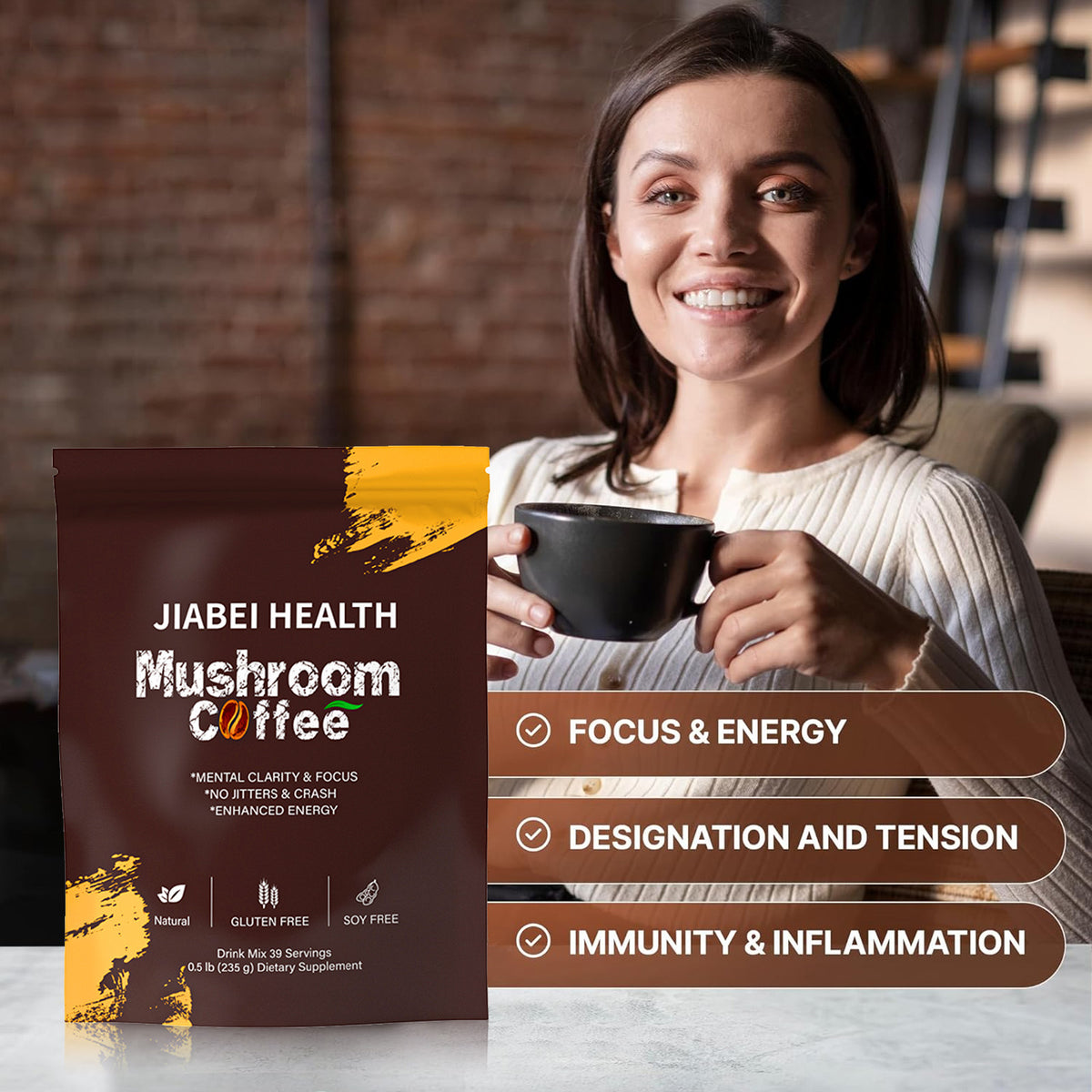 Bagged Mushroom King Turkey Tail Mushroom Coffee by eprolo, showing the coffee bag with mushroom illustrations and branding.