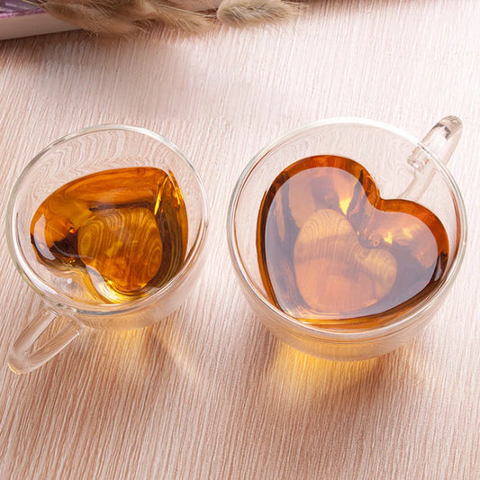 Heart-shaped double-layer glass mug for tea, beer, or juice, 180ml/240ml, heat-resistant drinkware by eprolo.