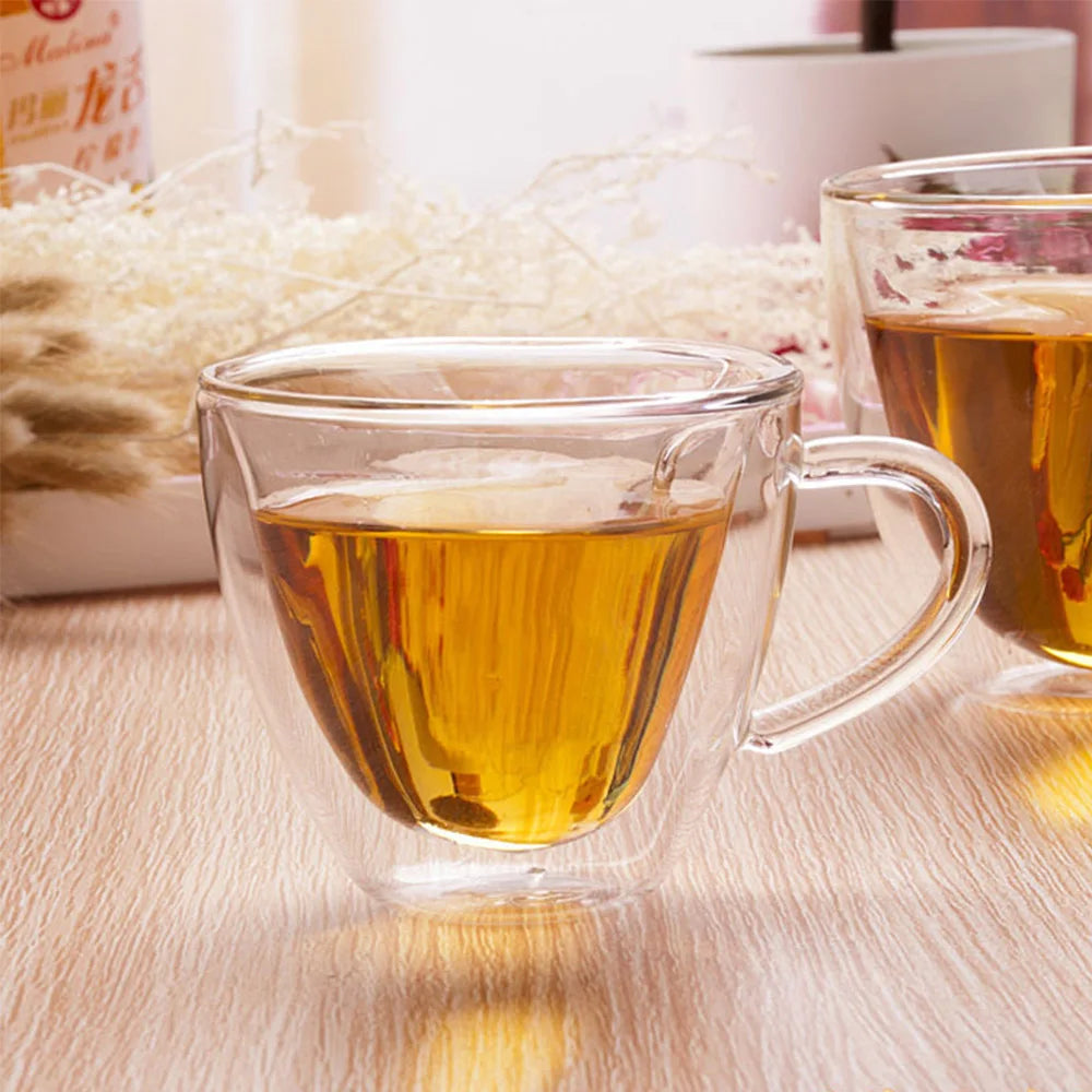 Eprolo heart-shaped glass mug with double-layer design, 180ml/240ml capacity, heat-resistant drinkware for tea, beer, and juice.