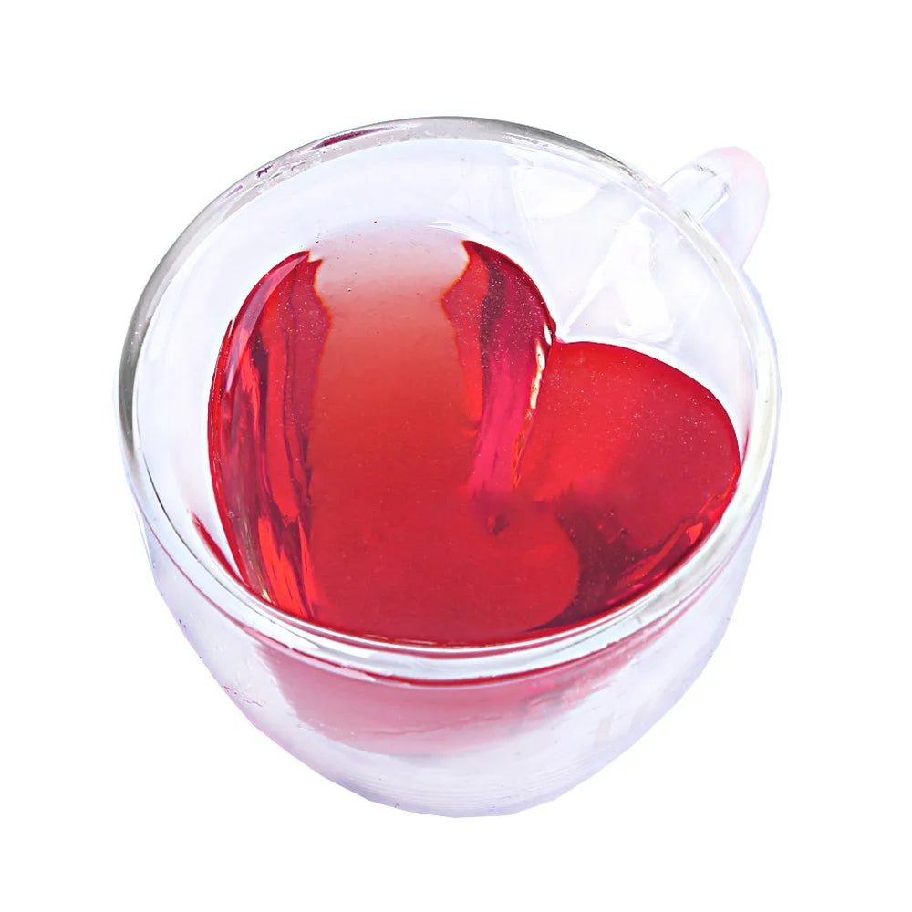 Heart-shaped double-layer glass mug for tea, beer, or coffee, 180ml/240ml, heat-resistant drinkware by eprolo.