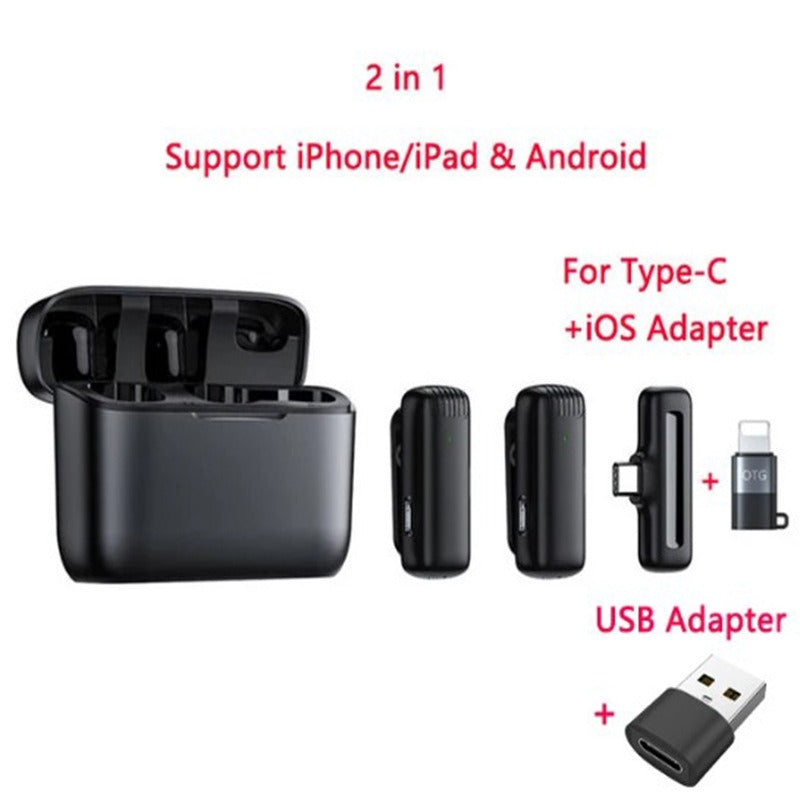 Wireless lavalier microphone by eprolo, designed for live broadcasting, with one transmitter and two receiver setup.