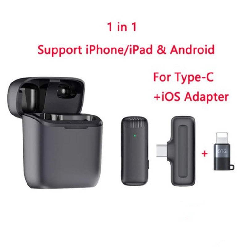 Wireless lavalier microphone by eprolo, showing the compact microphone with clip and connecting cable for live broadcasting.