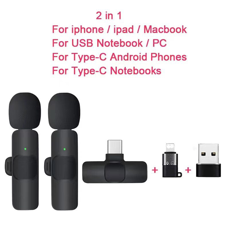 Wireless lavalier microphone by eprolo, compact device for live broadcasting with one-to-two wireless audio transmission.