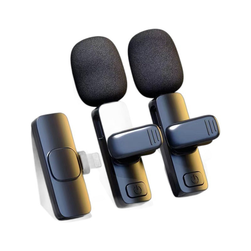 Wireless Lavalier Microphone by eprolo, dual transmitter setup for live broadcasting, compact and clip-on design for clear audio.