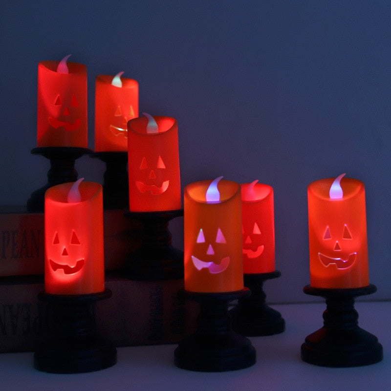Eprolo Halloween candle light LED with flickering flame, spooky orange and black design, perfect for Halloween decoration.
