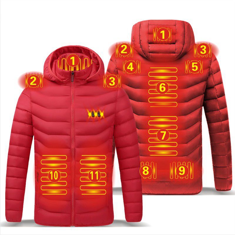 Men's eprolo winter heated jacket with hood, waterproof USB-powered heating, smart thermostat, and pure color design.