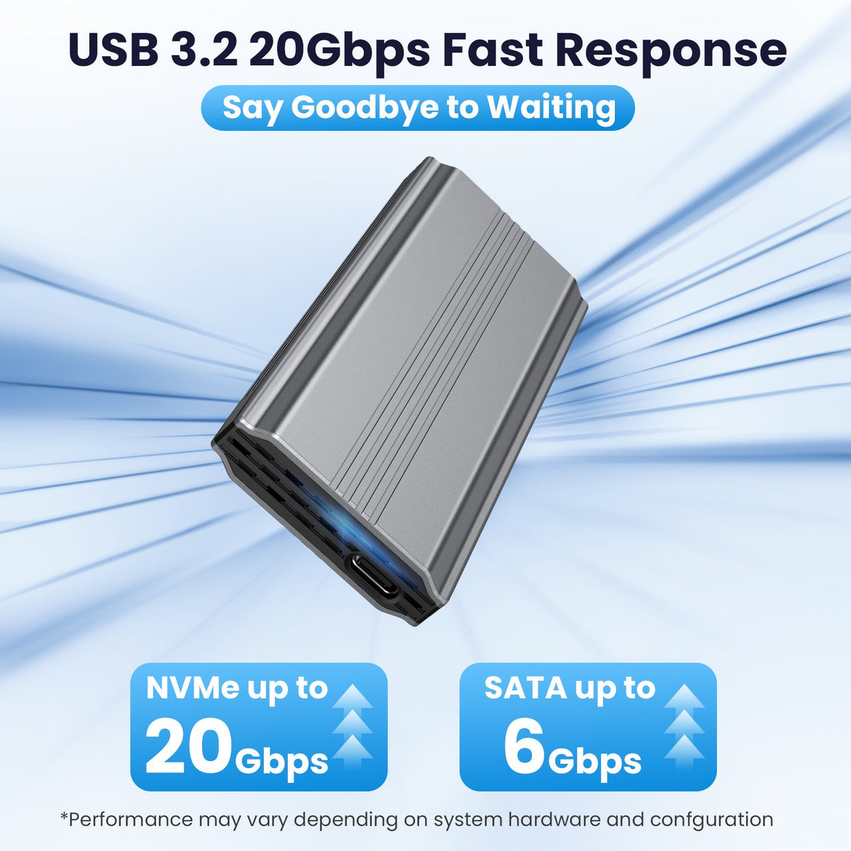 eprolo tool-free solid-state USB 3.1 hard drive enclosure for 20GB NVMe/NGFF drives with Type-C port, portable and dual protocol compatible