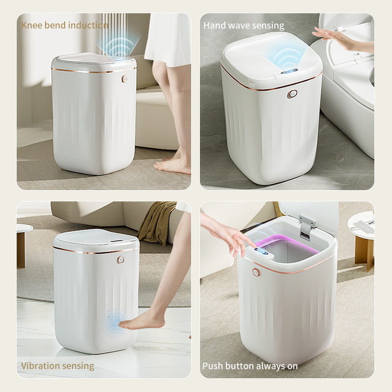 Xiaomi white luxury intelligent sensor garbage can with touch-free lid, silent operation, suitable for home living room and kitchen.