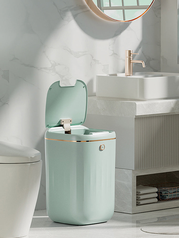 White Xiaomi luxury sensor garbage can with touch-free lid, silent operation, ideal for home living room and kitchen use.