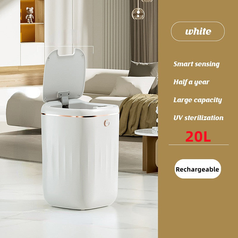 Xiaomi white luxury intelligent sensor garbage can with touch-free lid, silent operation, suitable for living room or kitchen use.
