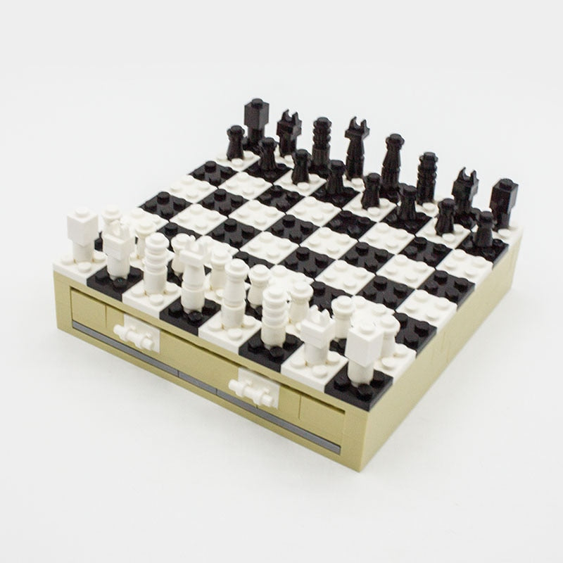 Eprolo international travel folding chess set with mini brick-style chessboard and pieces, suitable for kids and adults.