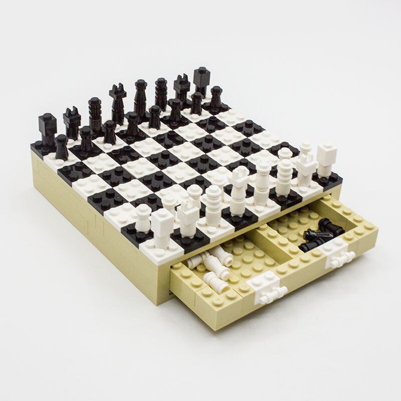 Eprolo travel folding chess game set with mini brick-style chess pieces on a compact board, ideal for kids and adults.