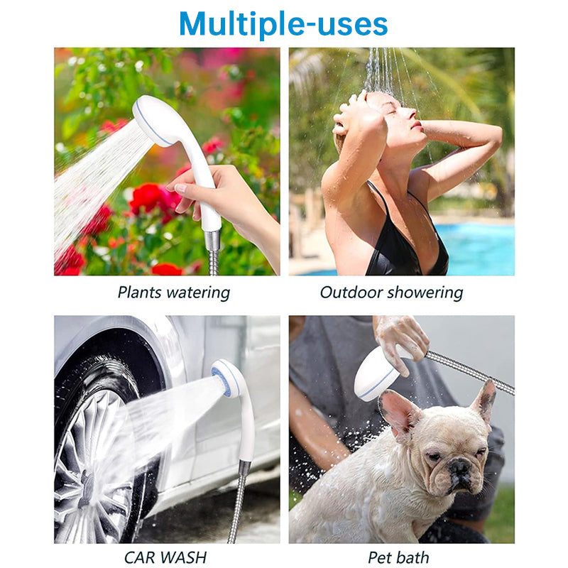 USB rechargeable portable shower pump by eprolo, compact outdoor camping bathing kit with hose and controls for car and pet washing.