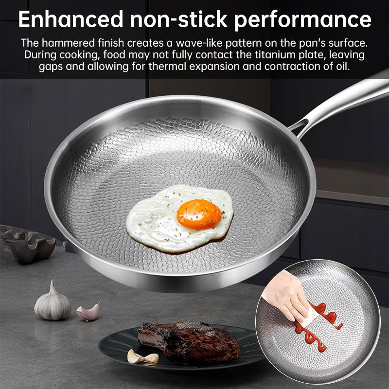 Eprolo 30cm pure titanium nonstick frying pan with patterned interior, ideal for home cooking and meat preparation.