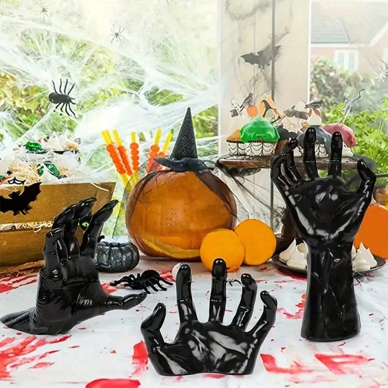 Set of 12 black bat stickers with spooky hands and lit candles for gothic Halloween indoor wall decor by eprolo.
