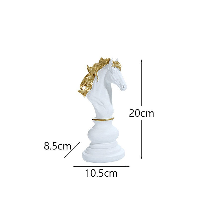 Eprolo resin chess ornament set featuring kings, queens, warhorses, and chess pieces on a decorative chessboard for home decor.
