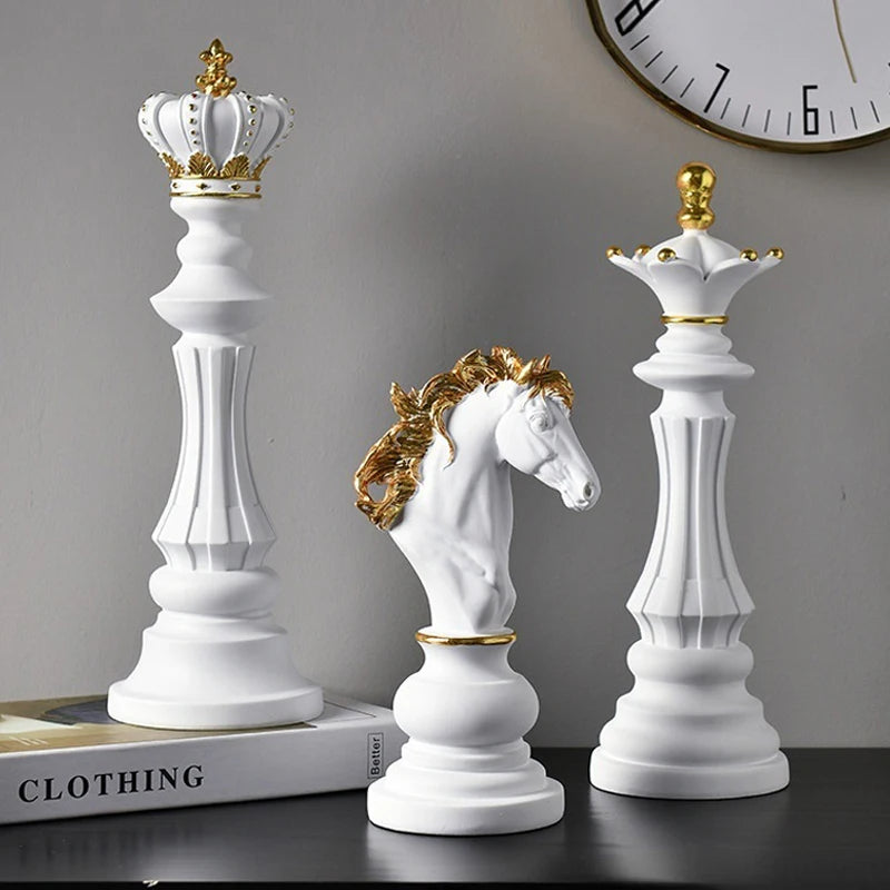 Resin chess ornaments featuring kings, queens, warhorses, and chessboards for home decor by eprolo