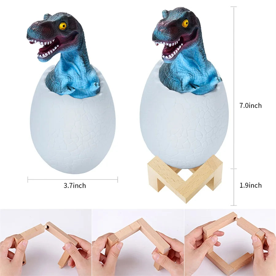 3D printed dinosaur egg night light by eprolo with 16 colors, touch sensor, remote control, 4 modes, rechargeable table lamp.