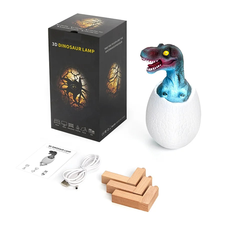 Eprolo 3D Printed Dinosaur Egg Night Light with touch sensor, 16 colors, remote control, rechargeable table lamp, and 4 lighting modes