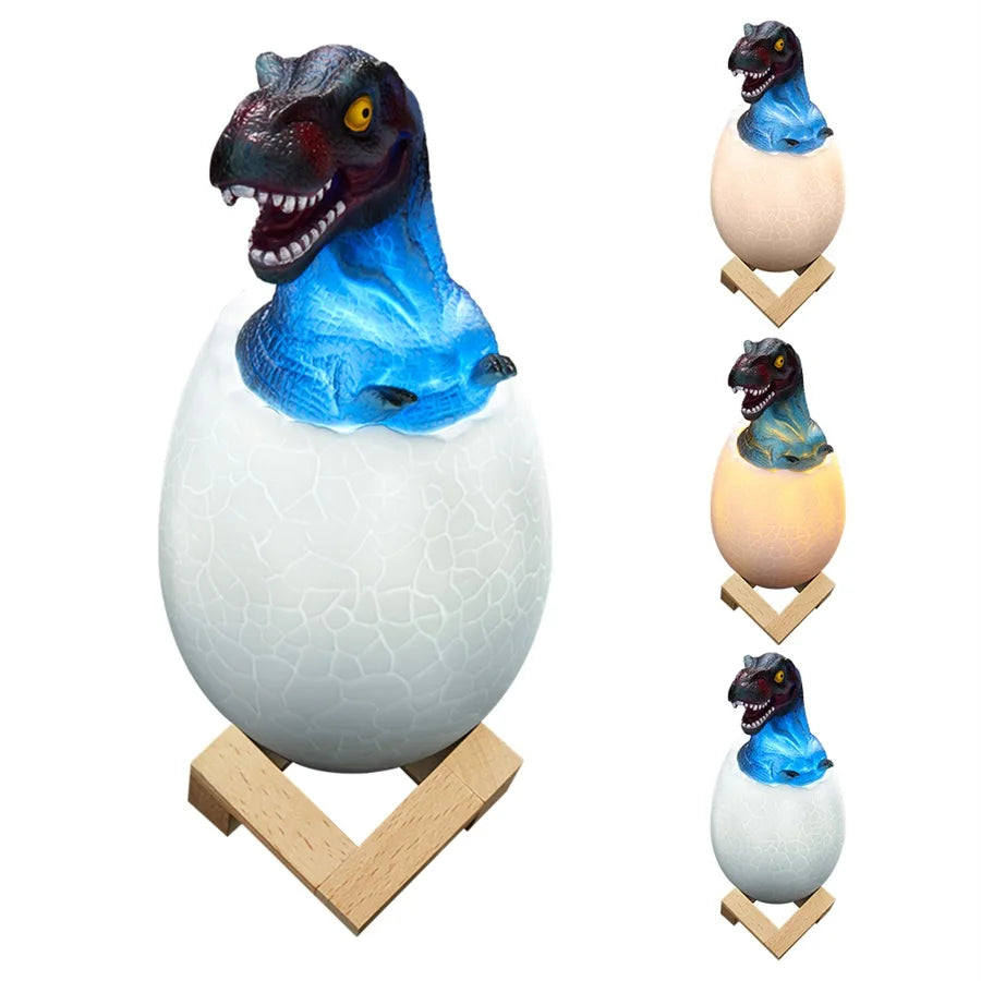 3D printed dinosaur egg LED night light by eprolo with 16 colors, remote control, touch sensor, rechargeable bedside lamp.