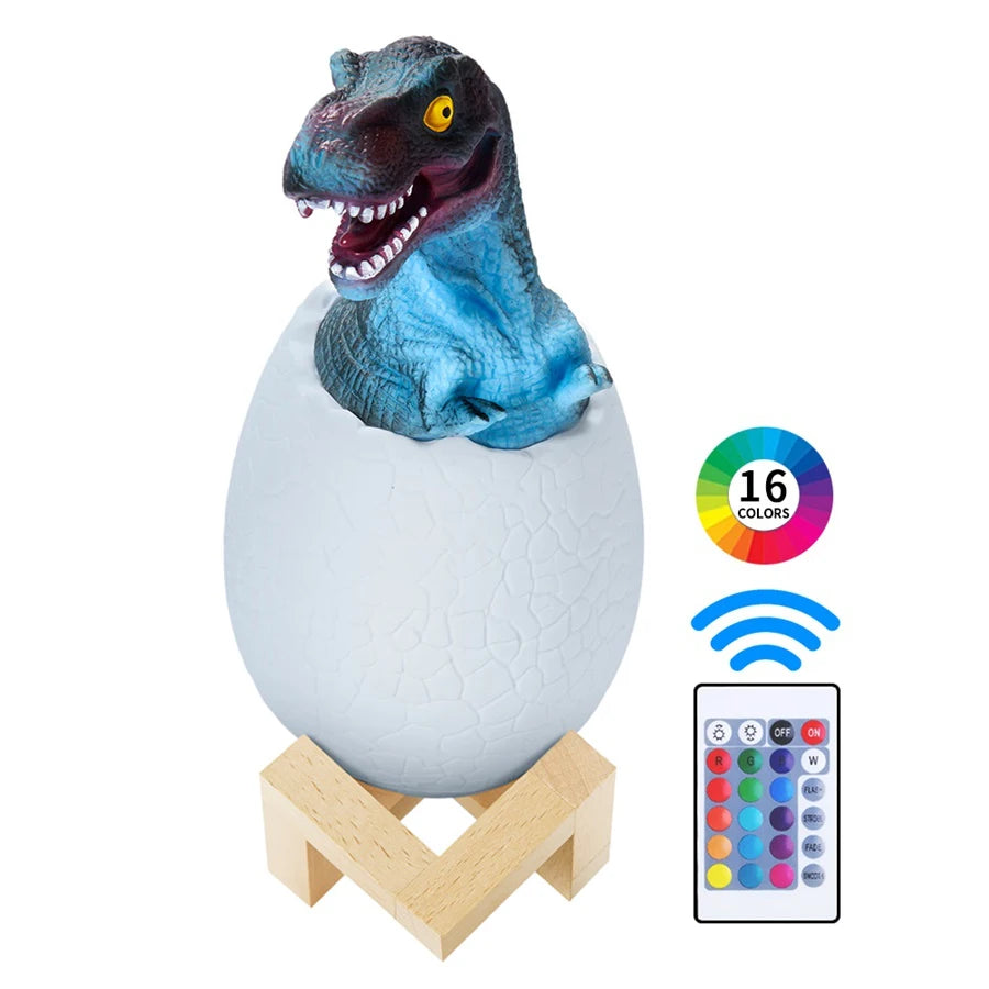 3D printed dinosaur egg LED night light by eprolo with remote control, 16 colors, touch sensor, rechargeable bedside lamp with 4 modes