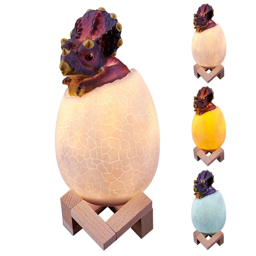 Dinosaur LED Night Light 16 Colors 3D Printed Touch Sensor Triceratops Egg Bedside Lamp Remote Control Toy Rechargeable Light - American Smart