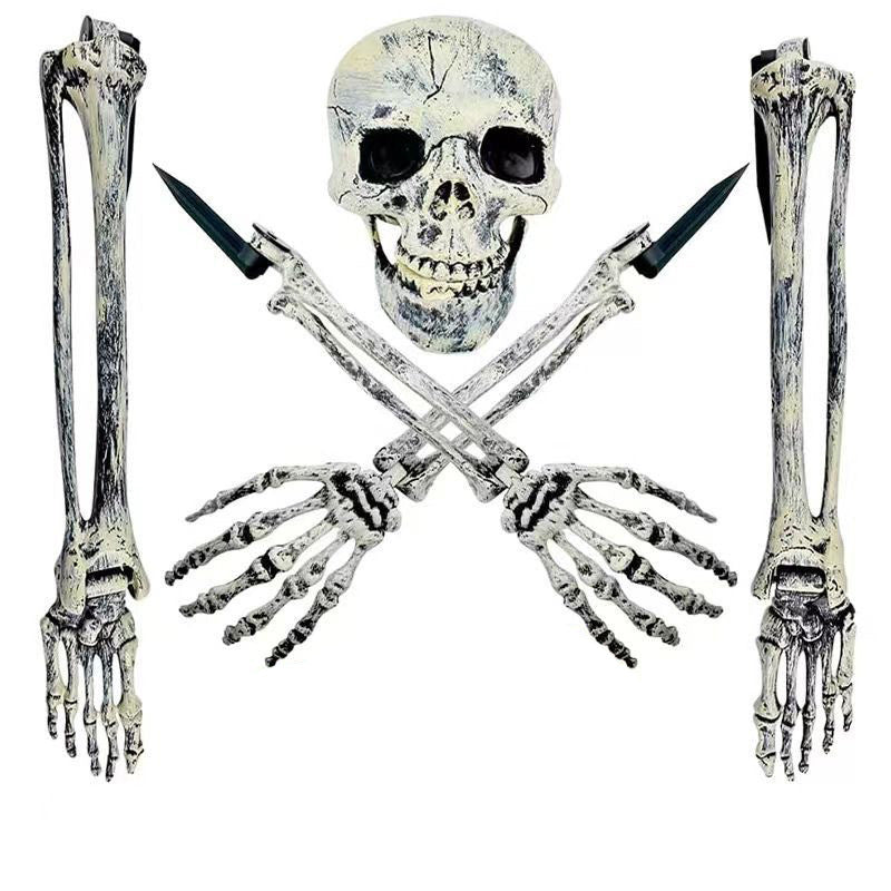 Realistic Halloween skeleton stakes with skull, hand, and arm details for outdoor lawn, garden, or party decoration by eprolo