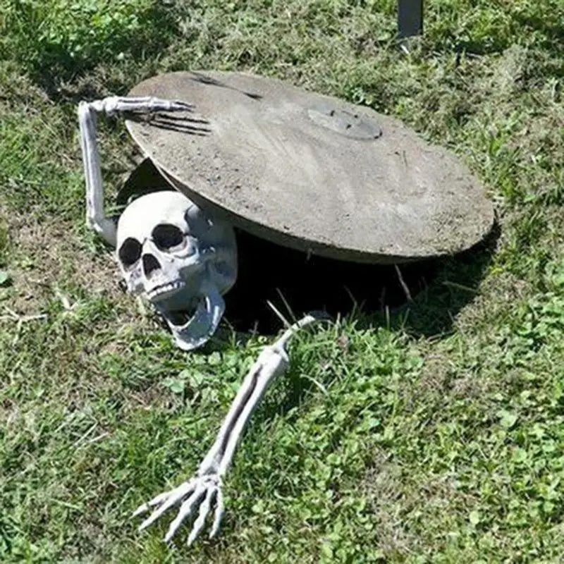 Realistic Halloween skeleton stakes with skull, hands, and arms for garden, lawn, or party decoration by eprolo
