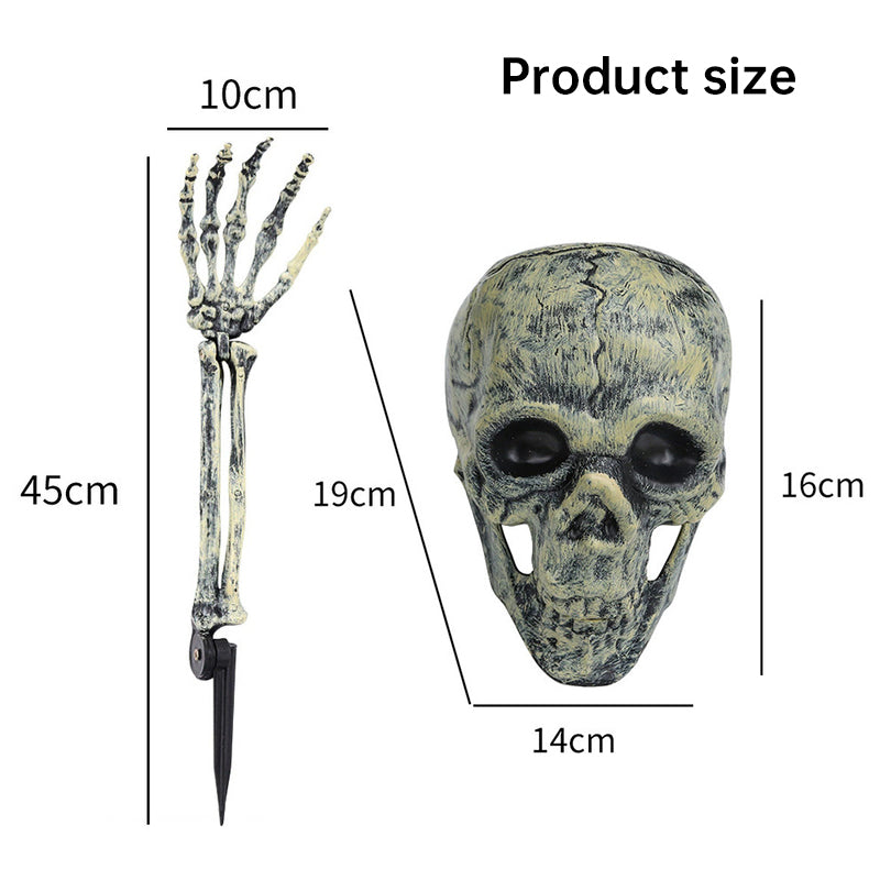 Realistic Halloween skeleton stakes with skull, hands, and arms for garden, lawn, or party decoration by eprolo