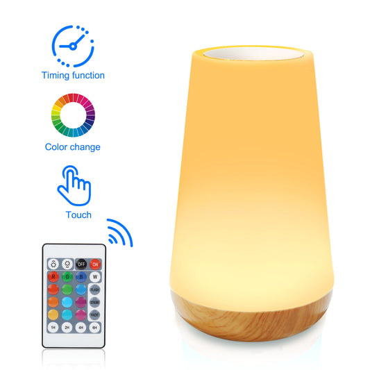 Wood grain remote control touch night light by eprolo, creative pat table lamp with rainbow atmosphere lighting for bedroom bedside use.