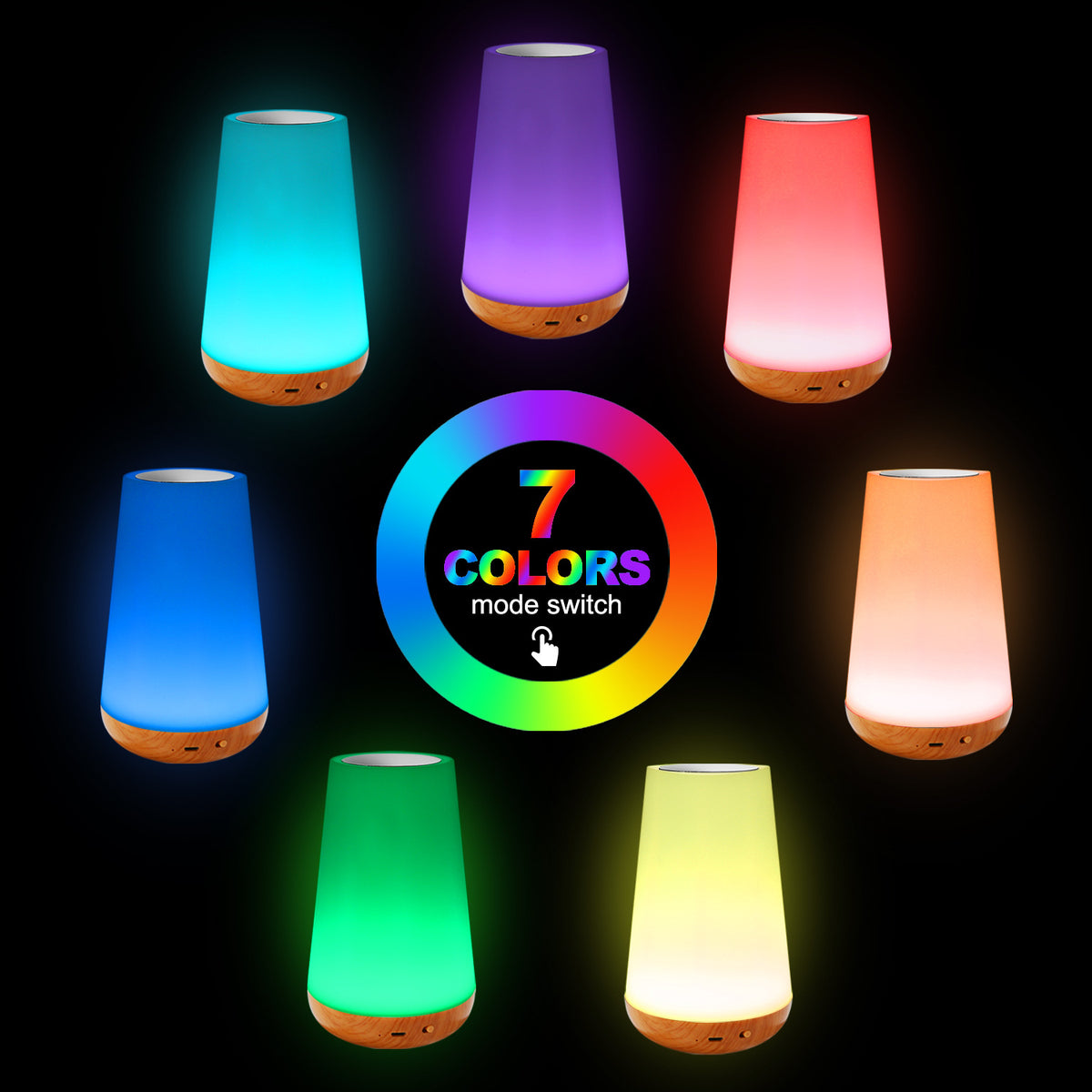 Eprolo wood grain touch night light with rainbow atmosphere, remote control bedside lamp, creative table lamp for bedroom illumination