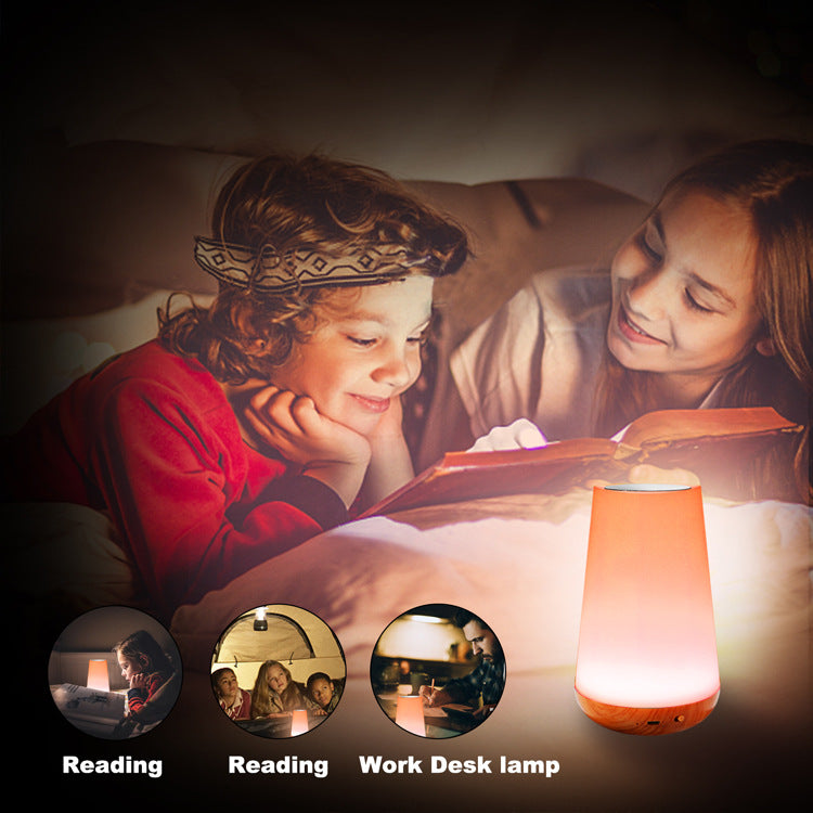 Wood grain remote control touch night light by eprolo, featuring rainbow atmosphere lighting and a creative pat table design for bedroom decor.