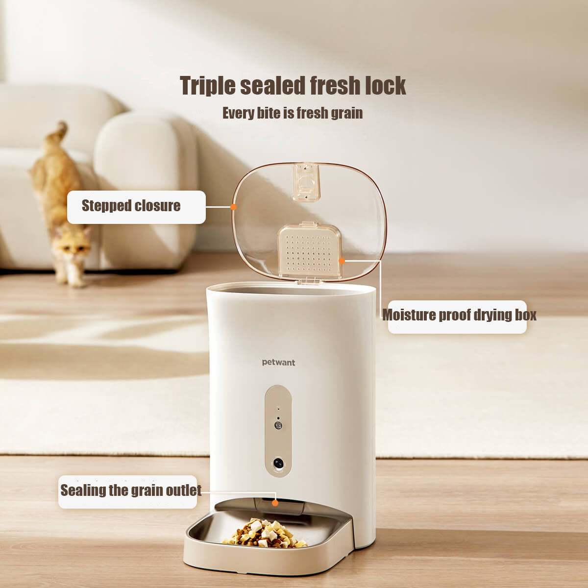 Eprolo Paiwang Petwant 4.5L automatic pet feeder with mobile app, video monitoring, and intelligent feeding for pets.