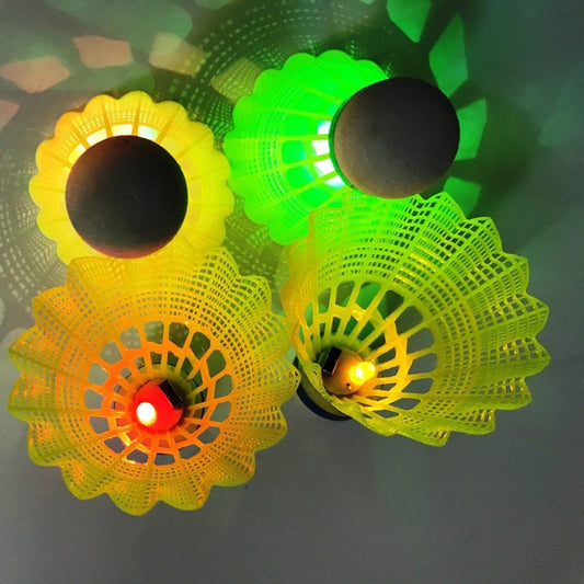 eprolo 4-pack LED luminous badminton shuttlecocks, illuminated for night play, with bright glowing feathers and durable construction.