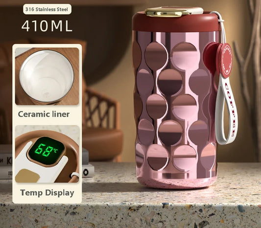 Eprolo LED temperature display insulated stainless steel coffee cup, 410ml vacuum bottle with intelligent temperature reading
