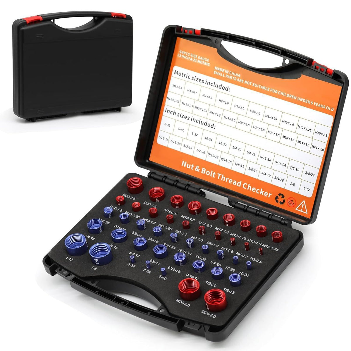 eprolo 44-piece extrusion nut bolt thread gauge set for checking metric and imperial threads in aluminum profile processing
