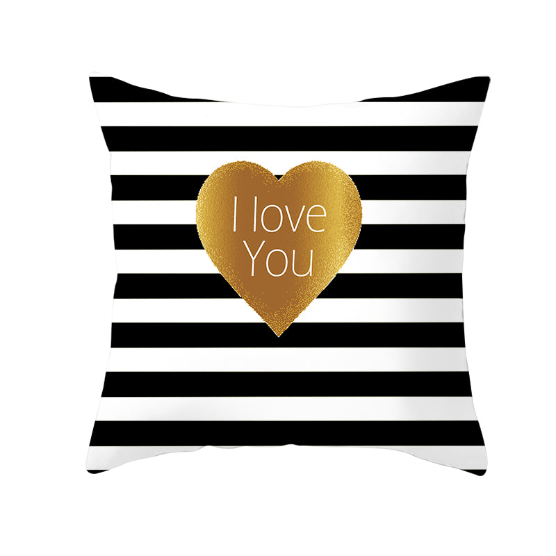 Black White Heart Cushion Cover Arrow I Love You Letters Happy Valentine Pillow Covers Gifts for Couples Valentine's Decoration - American Smart