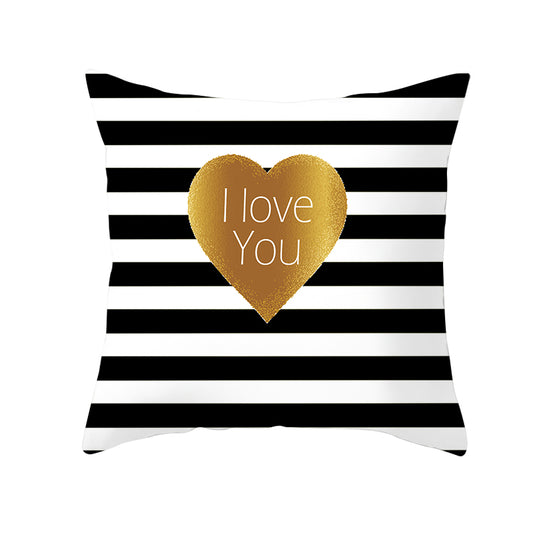 Black White Heart Cushion Cover Arrow I Love You Letters Happy Valentine Pillow Covers Gifts for Couples Valentine's Decoration - American Smart