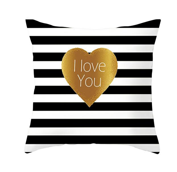 Black White Heart Cushion Cover Arrow I Love You Letters Happy Valentine Pillow Covers Gifts for Couples Valentine's Decoration - American Smart