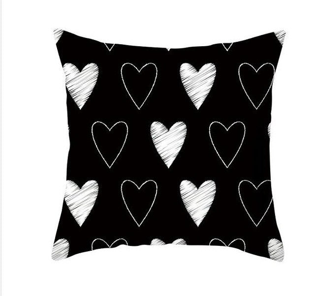 Black White Heart Cushion Cover Arrow I Love You Letters Happy Valentine Pillow Covers Gifts for Couples Valentine's Decoration - American Smart