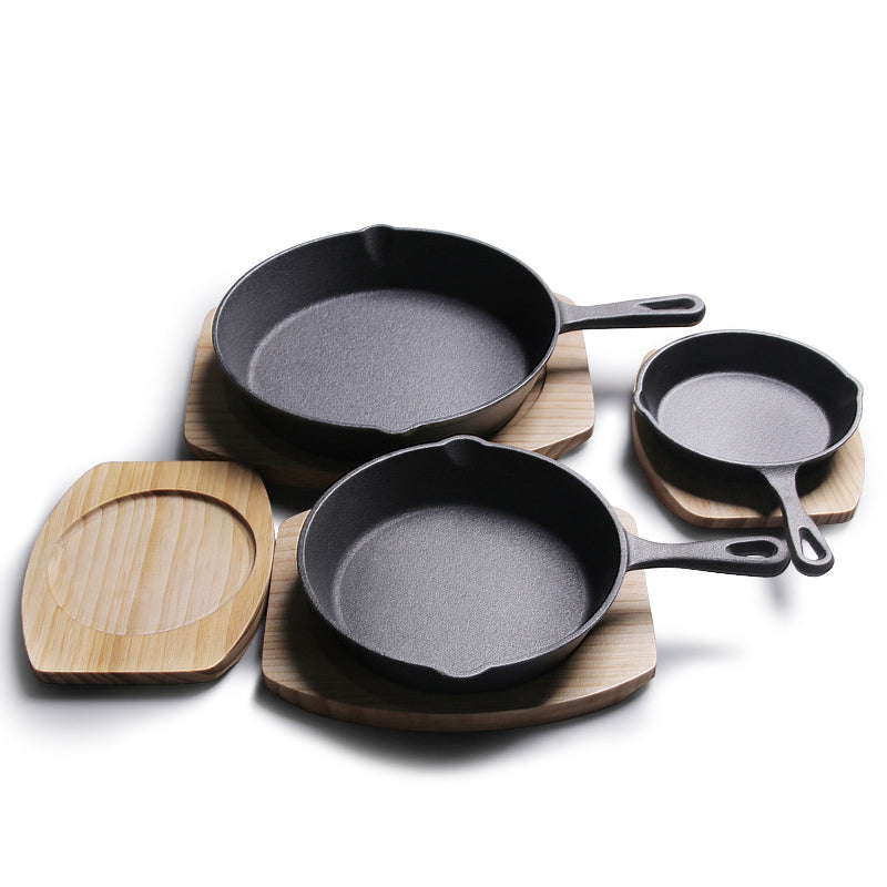 Set of four eprolo cast iron skillet pans with non-stick surface, suitable for induction cooking, eggs, and crepes.